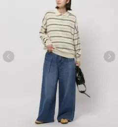 ニコアンド　BOYSボーダーポロプルオーバー