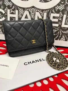 シャネル CHANEL キャビアスキン チェーンウォレット ブラック 200