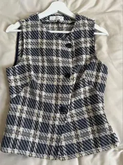 ZARA チェック柄 スリーブレス ツイード ベスト