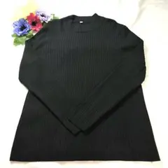 レディース　トップス　リブニット　ストライプ　ブラック　大きいサイズ