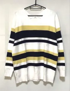 ⭐️BUD TREE Vネックセーター M⭐️ホワイト・ネイビー・イエローストライプ