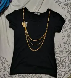 ミッキーブラック ネックレス風装飾 半袖Tシャツ