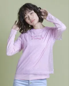 リトルサニーバイト レイヤード ロンT 長袖 Tシャツ ギンガム チェック 紫のサムネイル