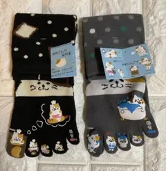 猫のイラスト5本指ソックス2足セット　23〜25センチ