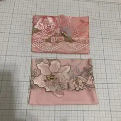 ハンドメイド ポケットティッシュケース 2点セット 蝶々 花刺繍のサムネイル