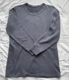 ユニクロ 極暖ヒートテックコットンワッフルクルーネックT ダークグレー L ②