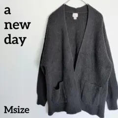 a new day M ダークグレー リブ編み カーディガン 美品 秋冬