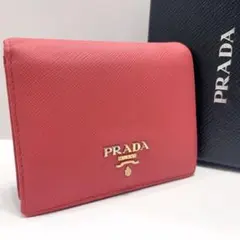 プラダ 折り財布 サフィアーノ レザー ゴールド金具 ピンク 白 バイカラー