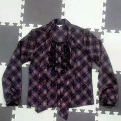 チェック　リボンタイブラウス　Lサイズ