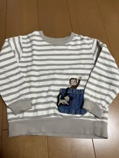 【美品】petit main おさるのジョージ　ストライプ トレーナー120