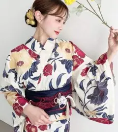 M*u様 【完売品】ふりふ 椿オーバジーン 浴衣・へこ帯セット - メルカリ