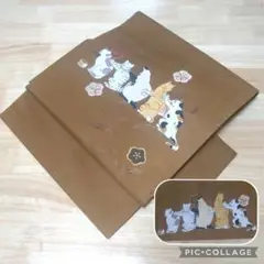 梅刺繍×先住猫の背中を流す猫さん♥胴回りデザインあり巻くだけ作り帯リメイク1点物