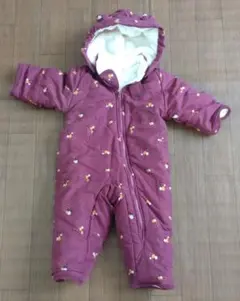 ccolo フード付きロンパース 80 マルーン 花柄