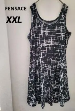FENSACE ストライプ 幾何学柄 黒×白 ノースリーブ ワンピース【XXL】