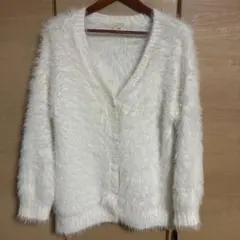 ジェラートピケ　ジェラピケ　ファーカーディガン 長袖ホワイトVネックカーディガン