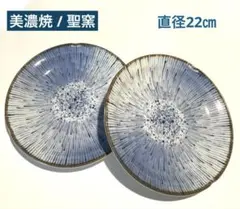 美濃焼 / 「聖窯」 十草・花光文様 縁錆 直径22㎝ 2枚
