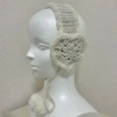 白 ハート イヤーマフ 耳あて ハンドメイド 編み物 プリンセスモール