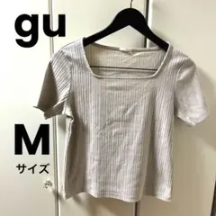 【gu】 ベージュ リブ編み　スクエアネック 半袖トップス Tシャツ レディース