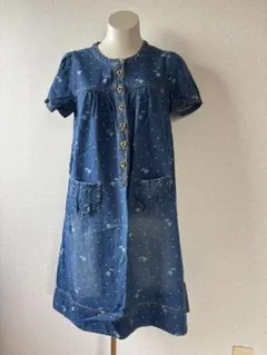フランシュリッペ デニムブルー 半袖ワンピース ひざ丈