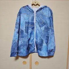 ✨大きいサイズ！裏起毛デニム風パッチワーク柄フード付きジップアップジャケット！✨