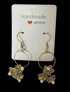 ハンドメイド 花モチーフ フープピアス