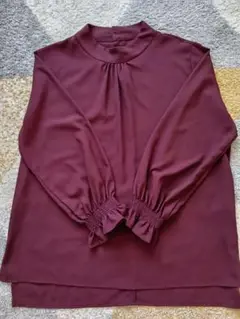 ◆美品◆長袖ブラウス バンドカラー ボルドー シャーリング