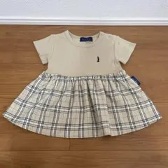 イーストボーイ 半袖チュニック ベージュ/チェック 100cm