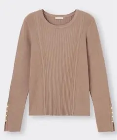 ［GU］リブボタンスリーブセーターZ+E 袖口アクセント　BROWN / XL