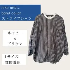 ニコアンド　マーセビッグスタンドカラーシャツ チャコールストライプ L