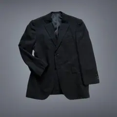 【美品】五大陸 テーラードジャケット チェック 黒 背抜き 麻混 Mサイズ相当