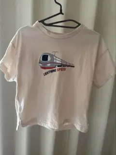 電車プリント 半袖Tシャツ ライトベージュ
