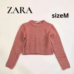 ZARA クルーネック リブニット 長袖 ピンク M