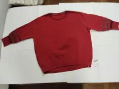 未着用　赤 8分袖透かし編みニット