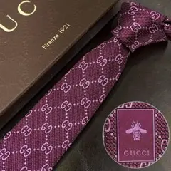 極美品　グッチ　GGパターン　ナロータイ　ジャガード　刺繍　蜂　現行　パープル系