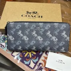 COACH C3547 馬車柄 長財布 ネイビー ストラップ付 - メルカリ