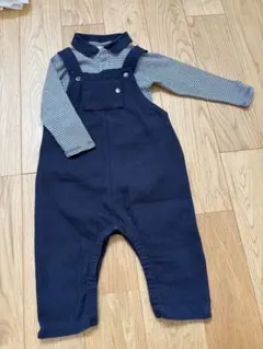 ネイビーオーバーオールとストライプポロシャツセット