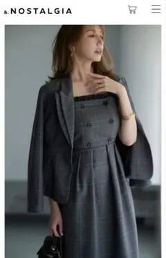 ＆.nostalgia グレー系チェック ダブルブレストジャケット新品タグ付き