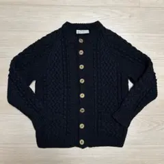 【茶タグ】インバーアラン 4A ニットカーディガン ブラック スコットランド製