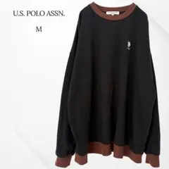 ユーエスポロアッスン　ロングTシャツ　長袖　ブラック　クルーネック　M 刺繍ロゴ