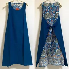 未使用タグ付◆インド綿 エプロンワンピースn77