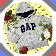 【美品】ベビーギャップパーカー90㎝グレー　暖か裏起毛　耳付きフード　男の子