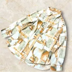 レトロ古着　ビンテージ風　抽象アートデザイン 長袖シャツ　ゆったり