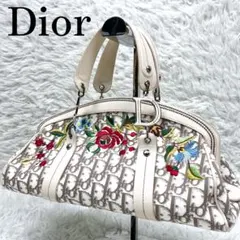 超希少 ディオール ハンドバッグ トロッター フラワー刺繍 レザー キャンバス