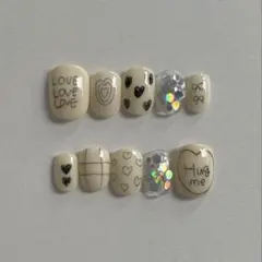 【no.47】ネイルチップ　ベリーショート　落書きネイル　シンプル　ハート