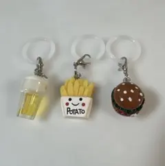 ハンバーガー ポテト ビール チャーム めじるしアクセサリー 3個