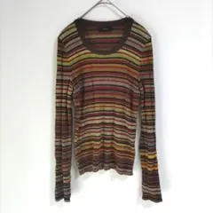 〈モディファイ〉長袖ニット　カラフル　ボーダー　薄手　40