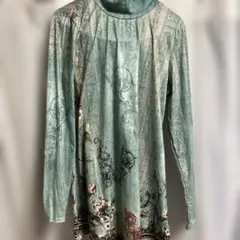 花柄プリント ミントグリーン 長袖チュニック M 姫系　可愛い