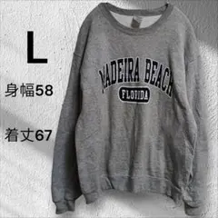 アメリカ古着 グレー 前プリント スウェット トレーナー L