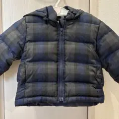 無印　フード付きダウンコート ネイビー系チェック