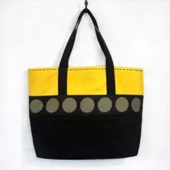 ミモザ色、黒、ドット、トートバッグ、ハンドメイド